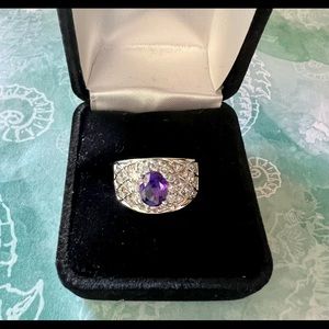 Premier Designs silver amethyst statement ring size 7